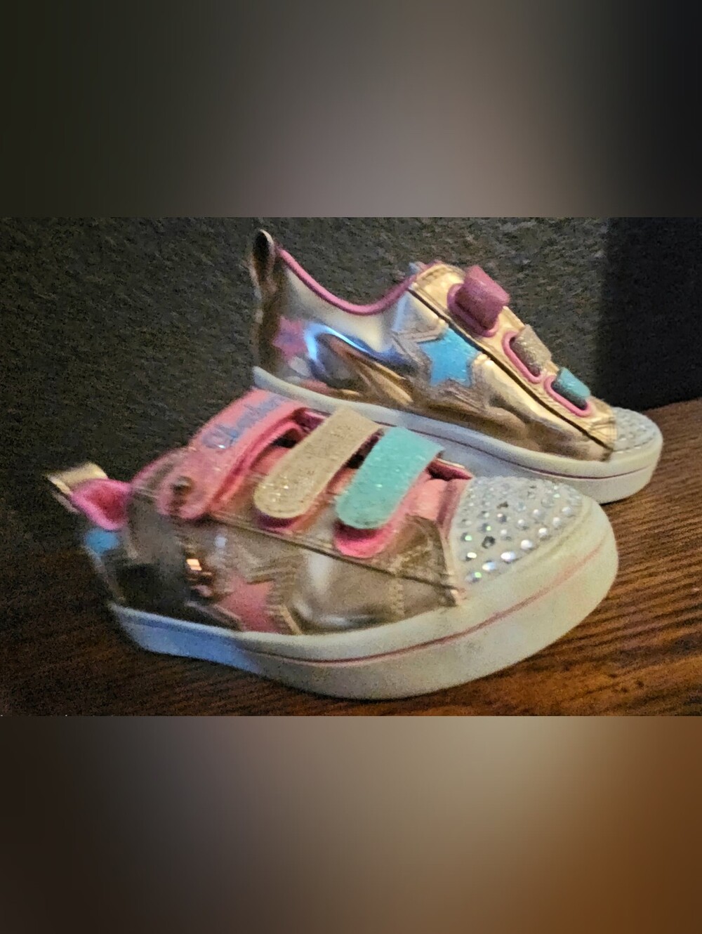Skechers Girls Metallic Pink, Blue & Gold Star Light-Up Sneakers